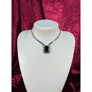 Vintage Jewelry - Modernist Collar Necklace - Sterling Silver - Black Onyx - JPA